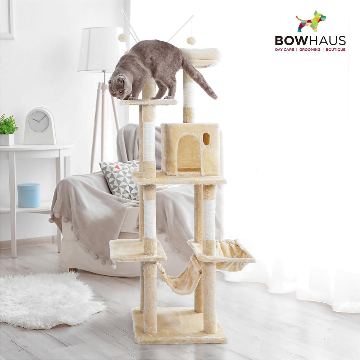 Tall Multi-Level Cat Tree with Scratching Posts, Hammock, Cat Cave Condo T50735