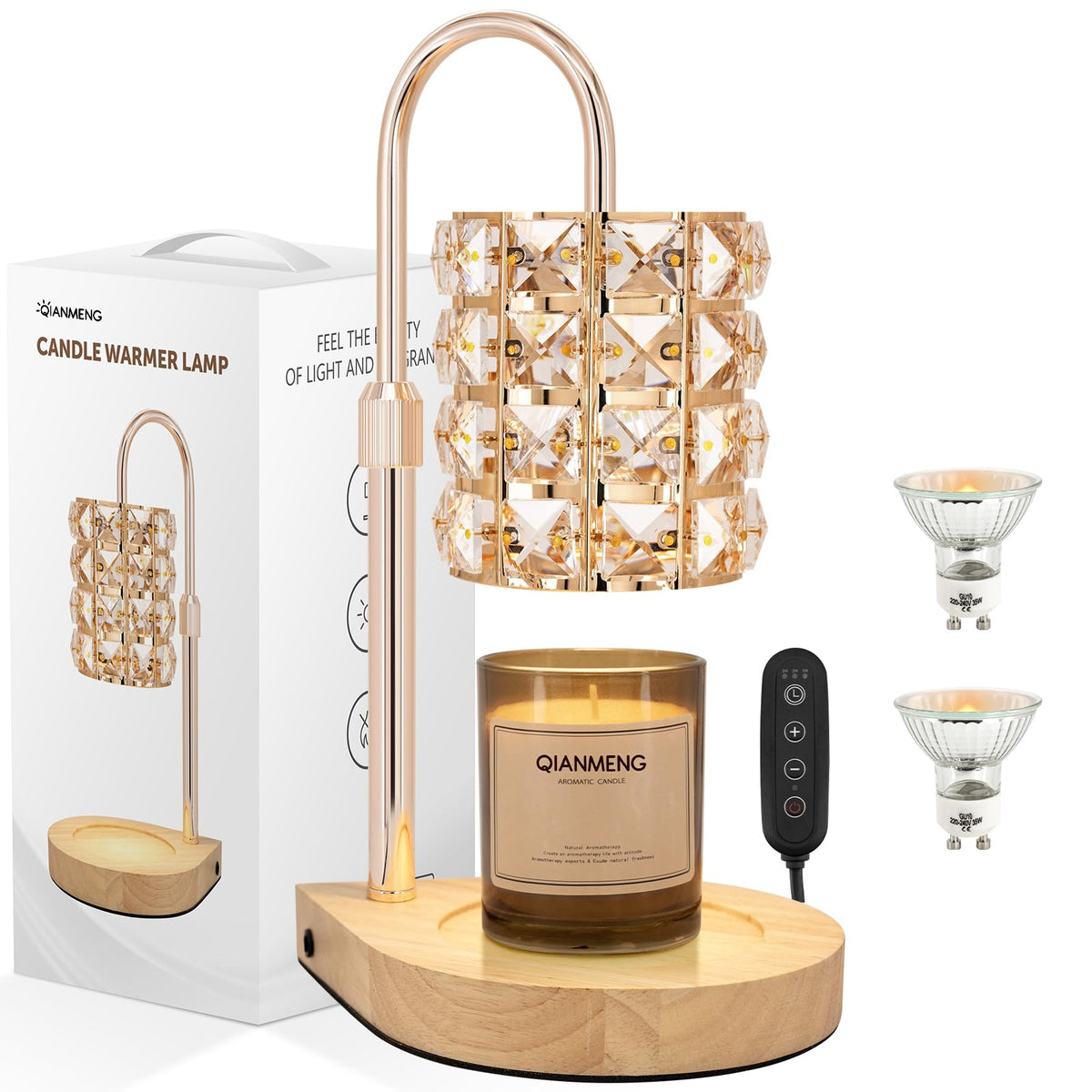 Candle Warmer Lamp with Timer, 2 Bulbs, Gold V2219