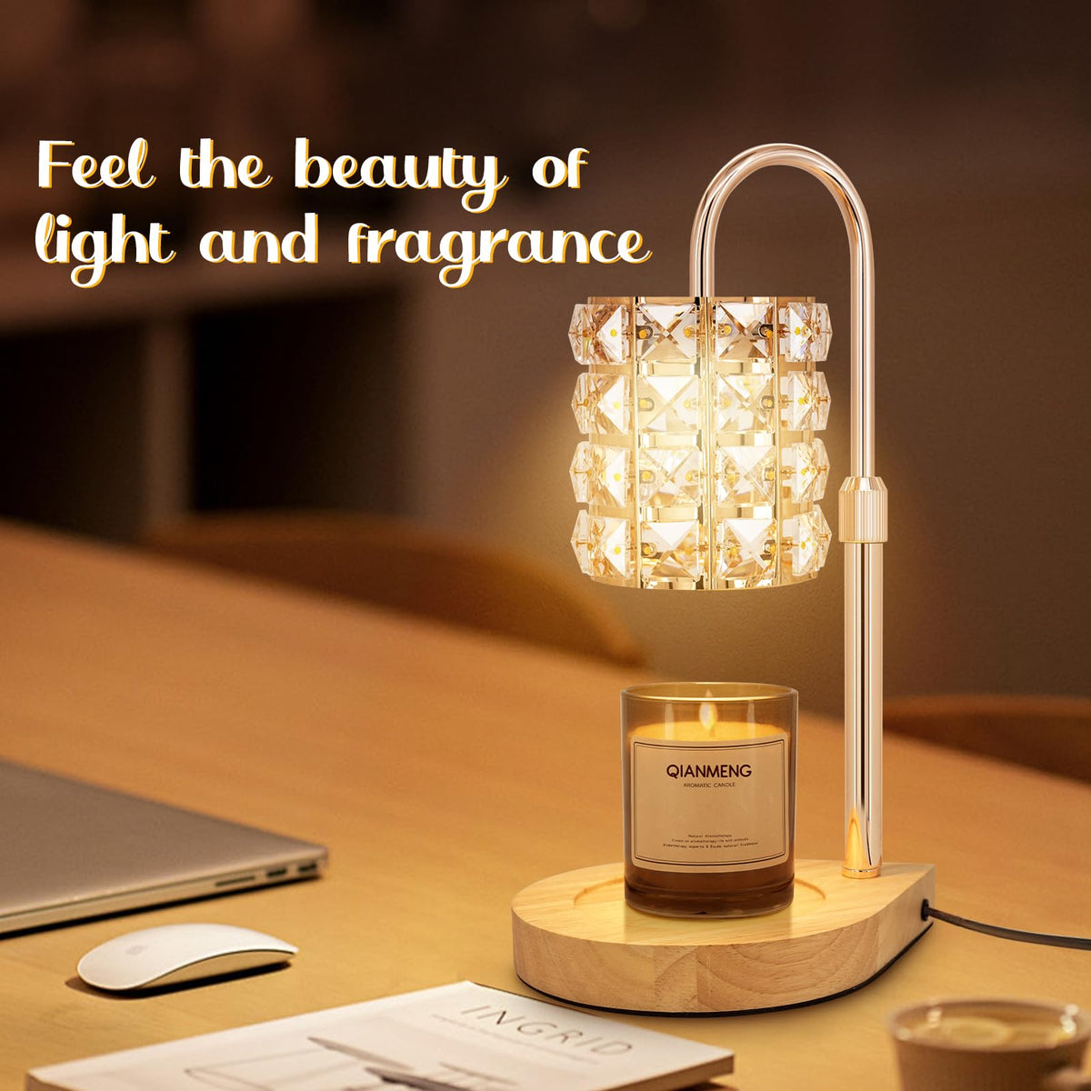 Candle Warmer Lamp with Timer, 2 Bulbs, Gold V2219