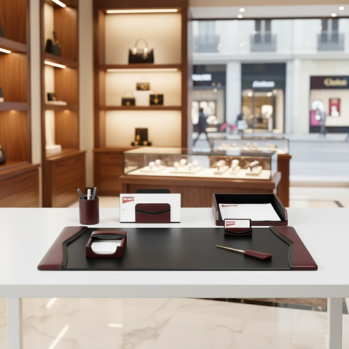 Burgundy Leather 7-Piece Desk Set A5455