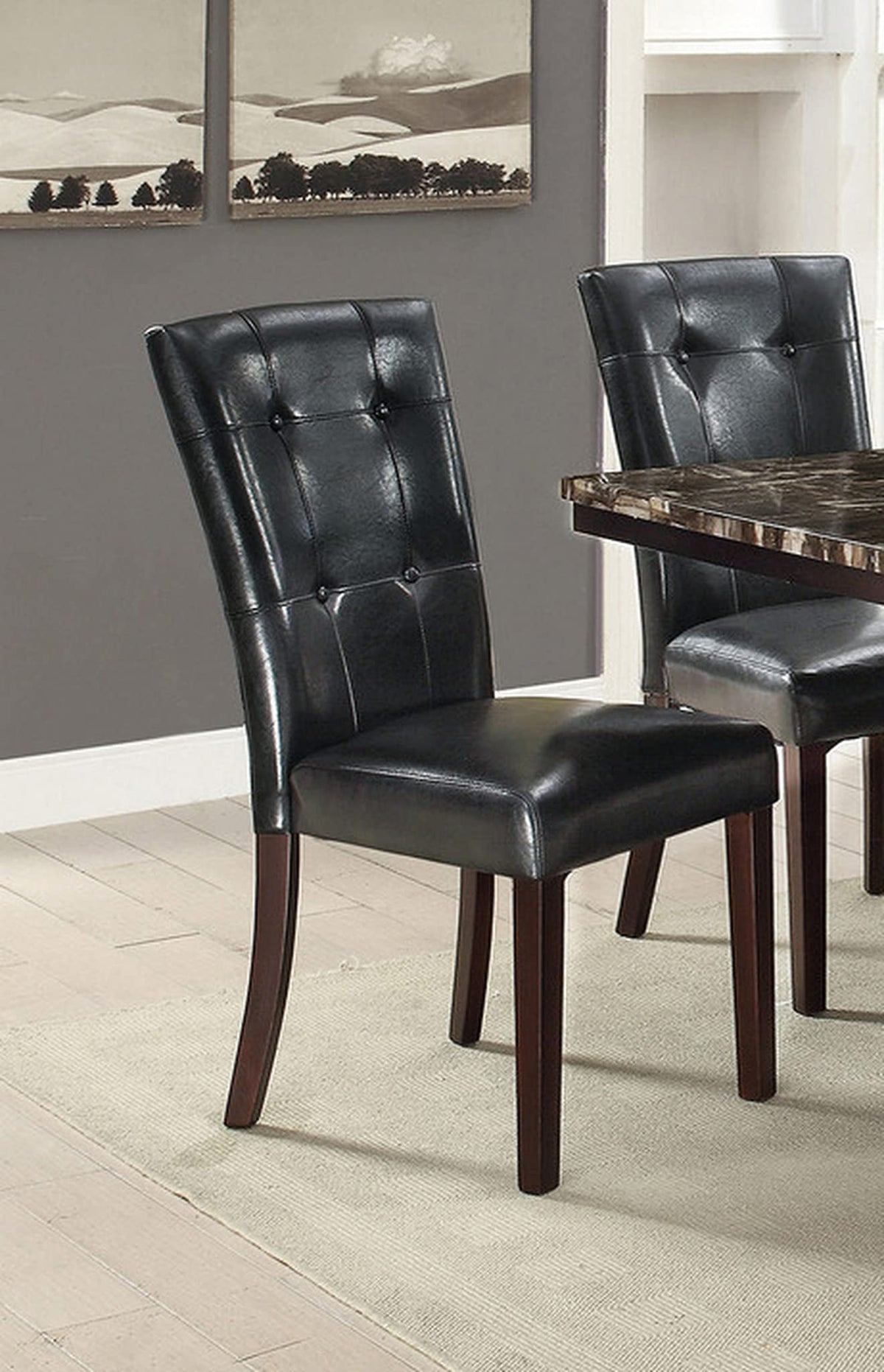 Set of 2 Black Faux Leather Tufted Dining Chairs M5500