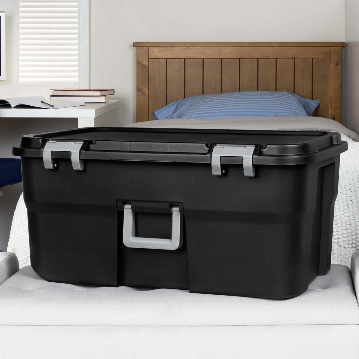 22 Gallon Black Wheeled Plastic Storage Trunk E41637