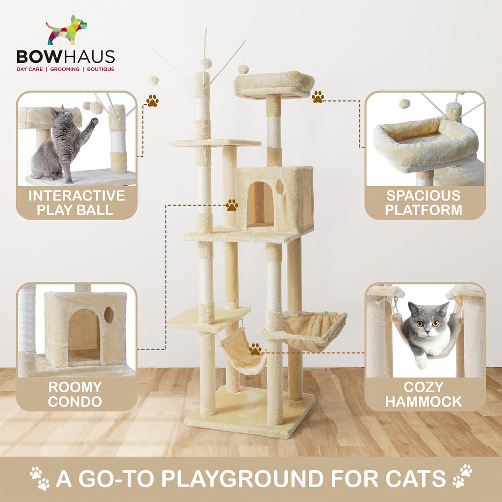 Tall Multi-Level Cat Tree with Scratching Posts, Hammock, Cat Cave Condo T50735