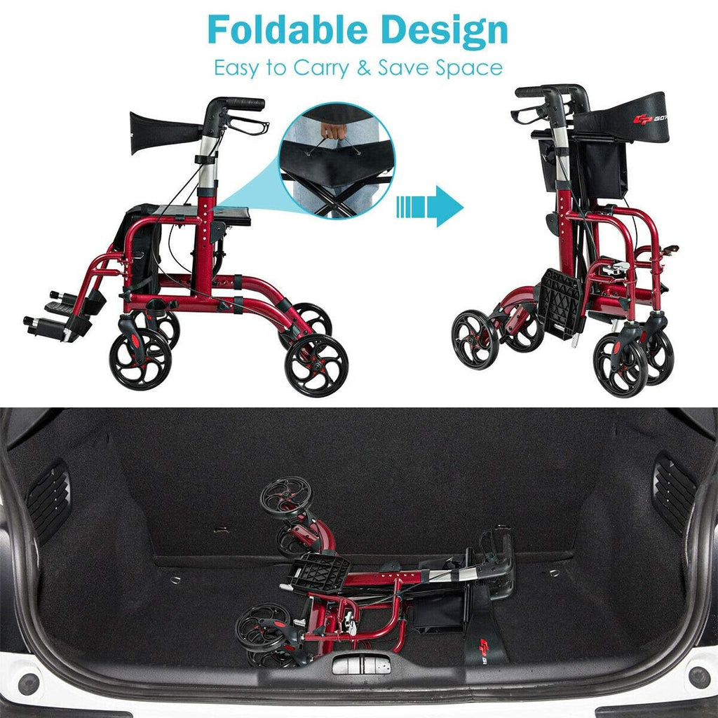 2 in 1 Folding Rollator Walker with Seat V19338