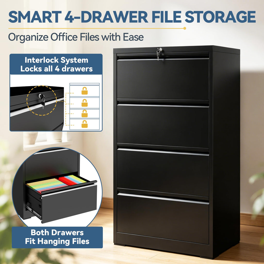 4 Drawer Black Metal File Cabinet with Lock O103793