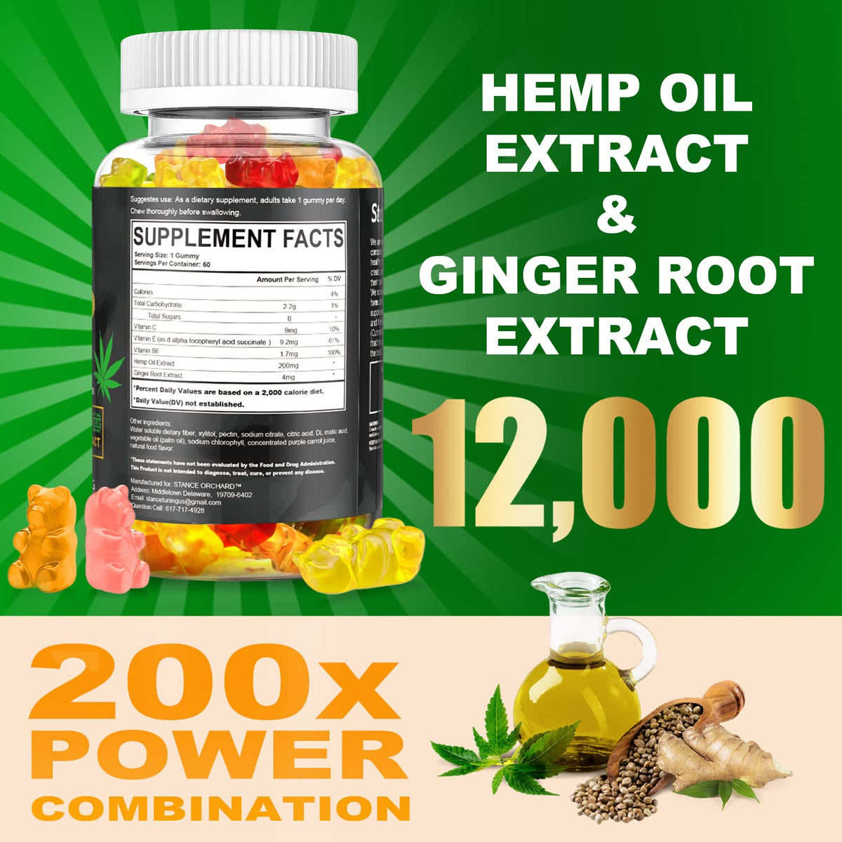 Sugar Free Vegan Hemp Gummies 60 Count M78055