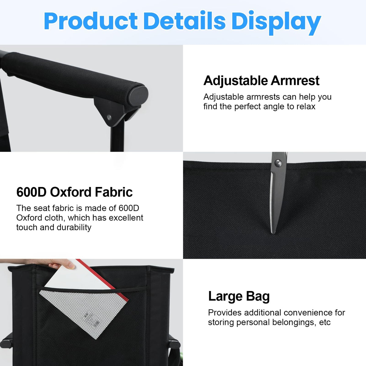 2 Pcs Folding Stadium Seat with Back Support and Cushion V3866