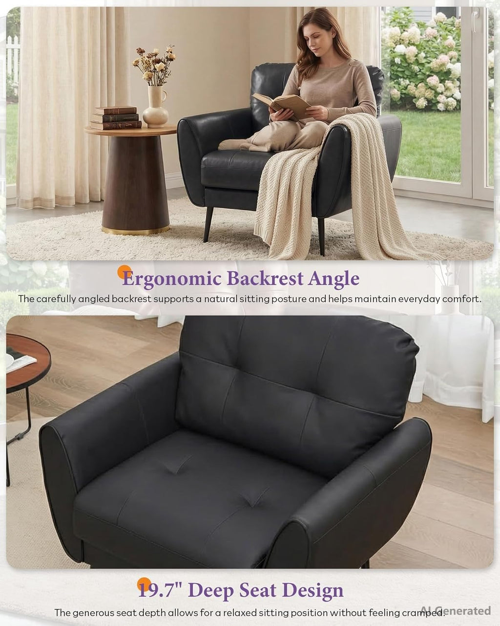 Black Leather Tufted Accent Chair N890