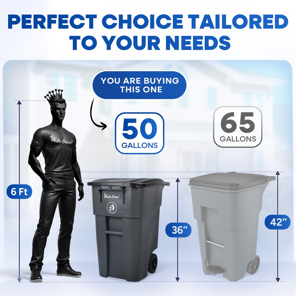 50 Gallon Gray Outdoor Trash Can with Lid and Wheels U4179
