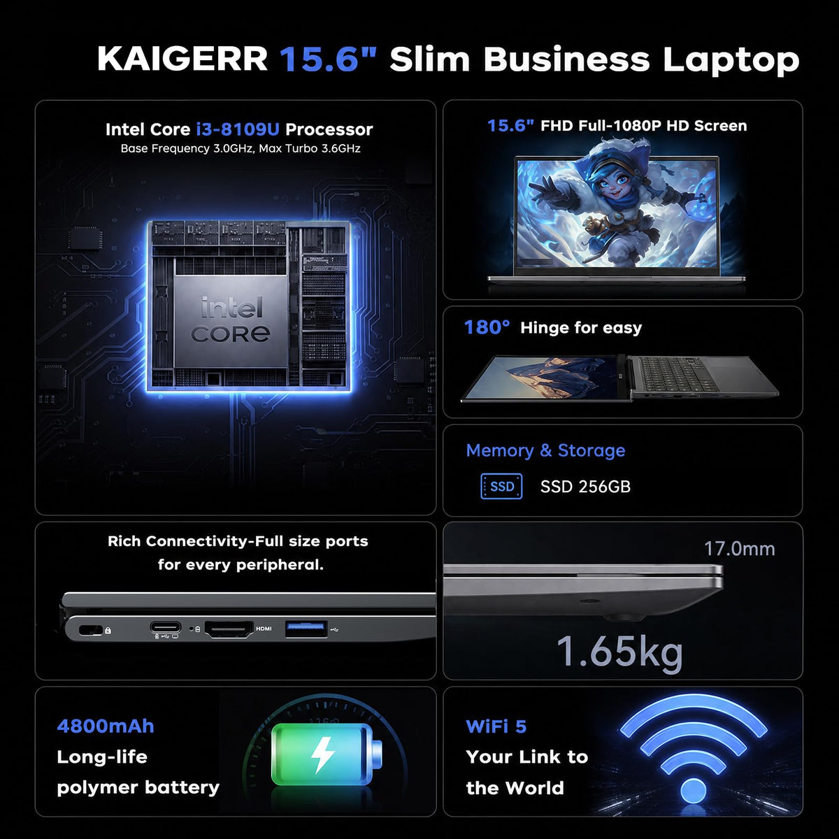 Laptop with Intel i3 Processor, 8GB RAM 256GB SSD, 15.6" FHD Display R782