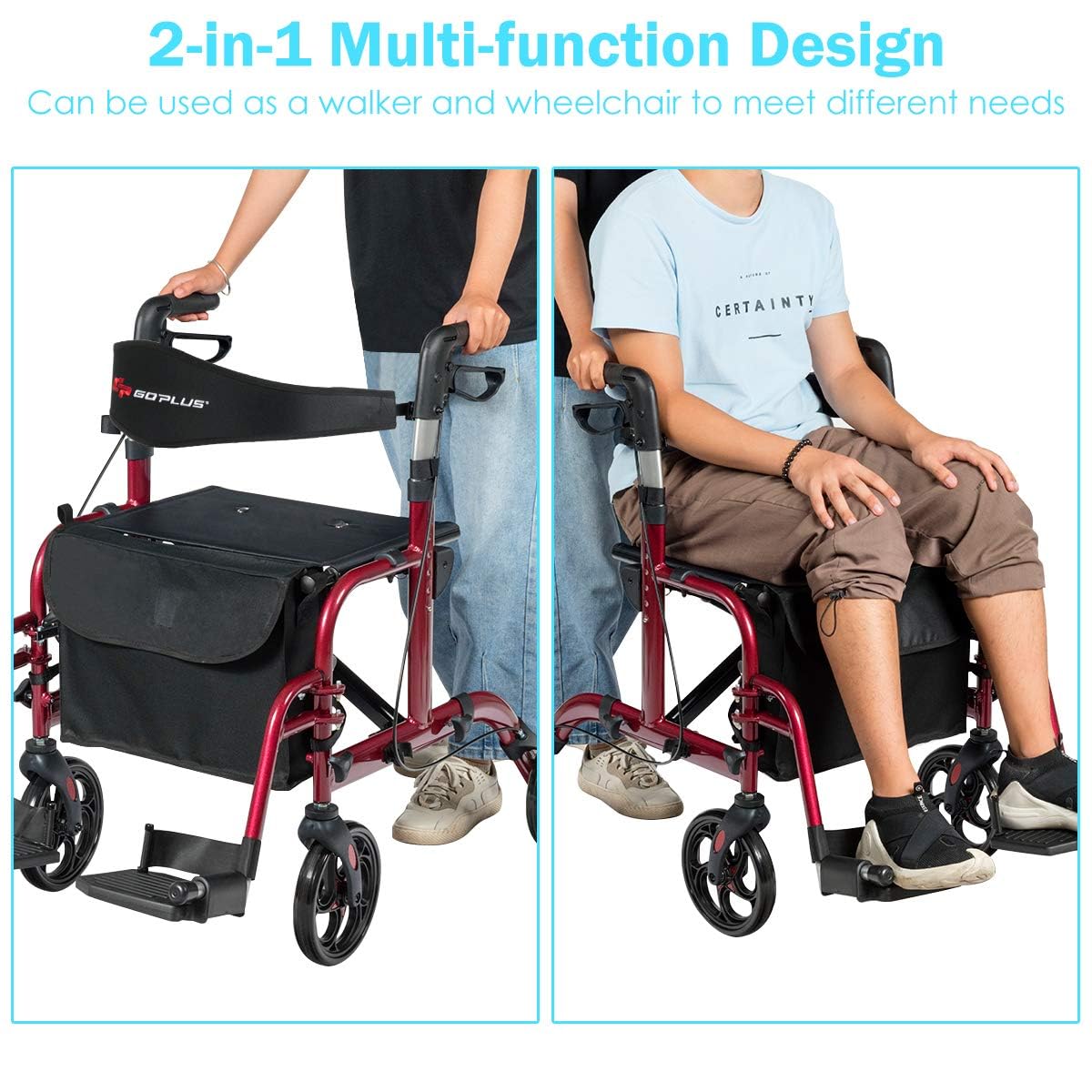 2 in 1 Folding Rollator Walker with Seat V19338