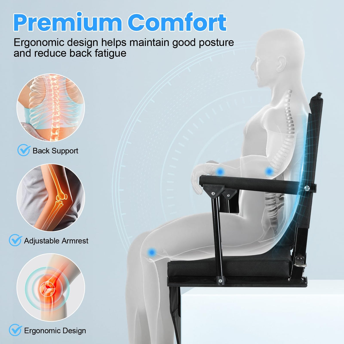 2 Pcs Folding Stadium Seat with Back Support and Cushion V3866