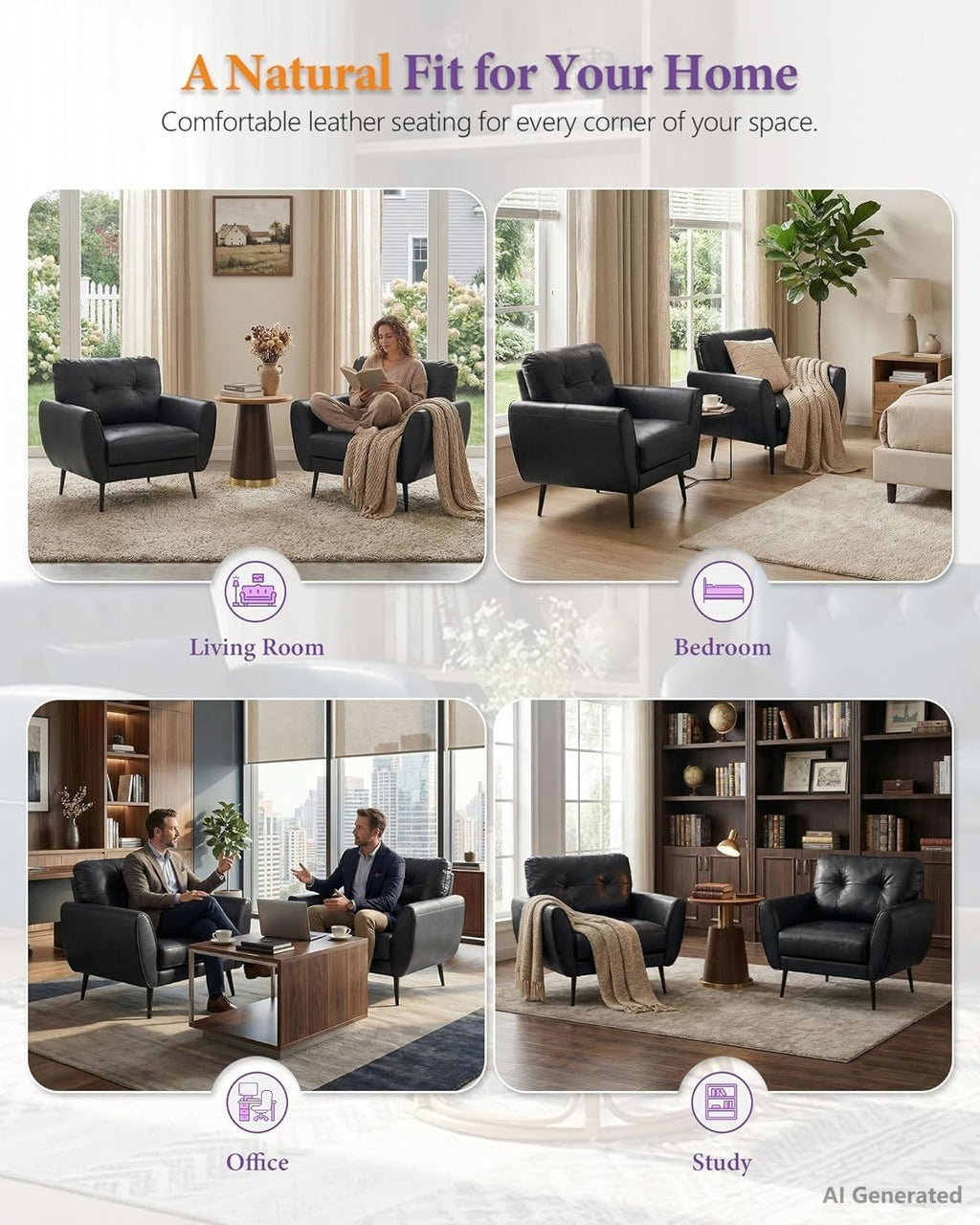 Black Leather Tufted Accent Chair N890