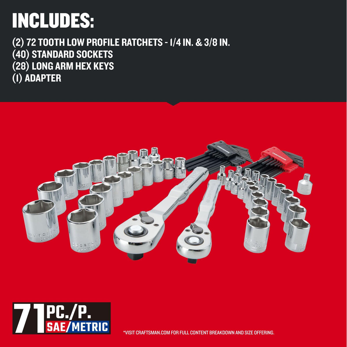 1/4 and 3/8 Inch Drive 71 Piece Mechanics Tool Set R5992