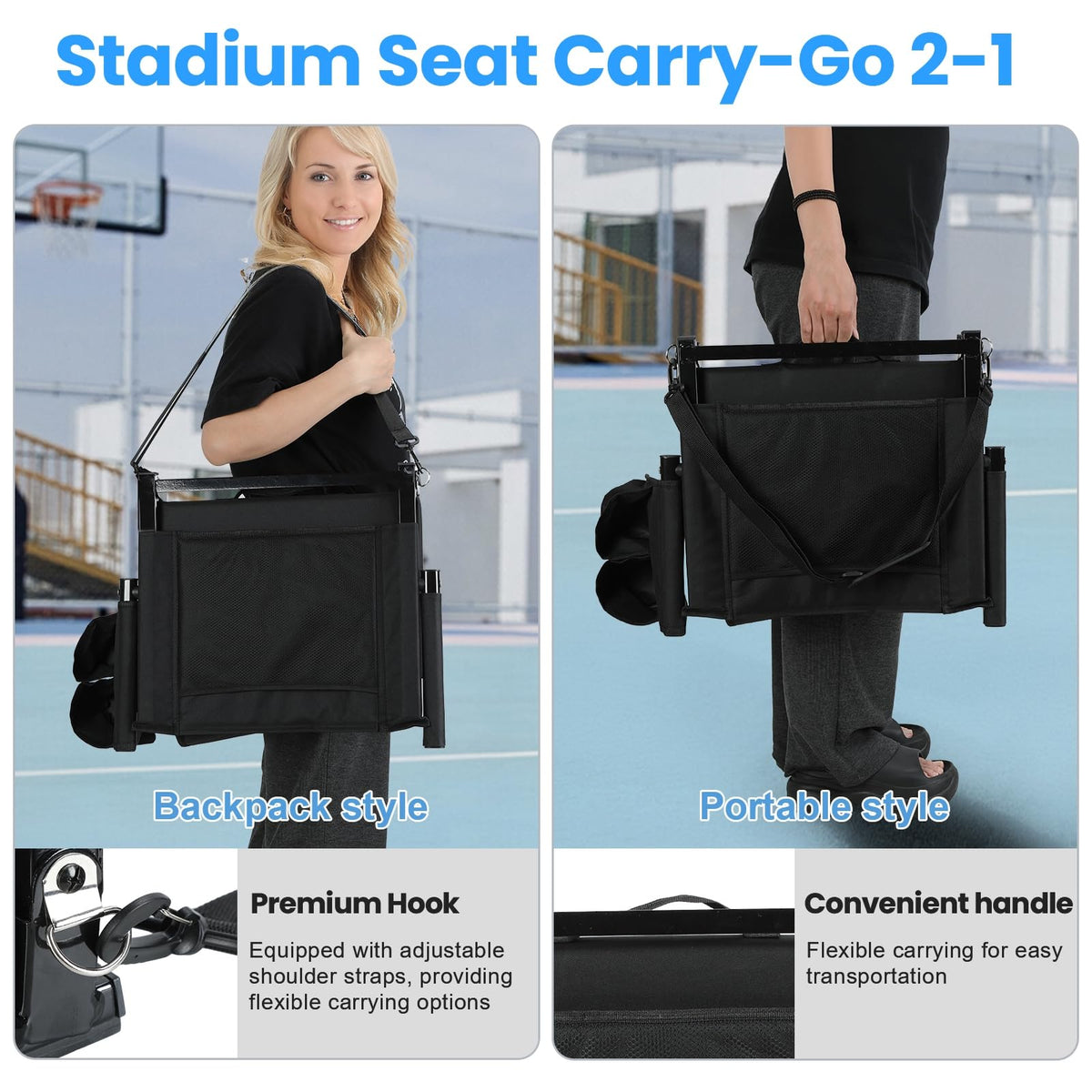 2 Pcs Folding Stadium Seat with Back Support and Cushion V3866