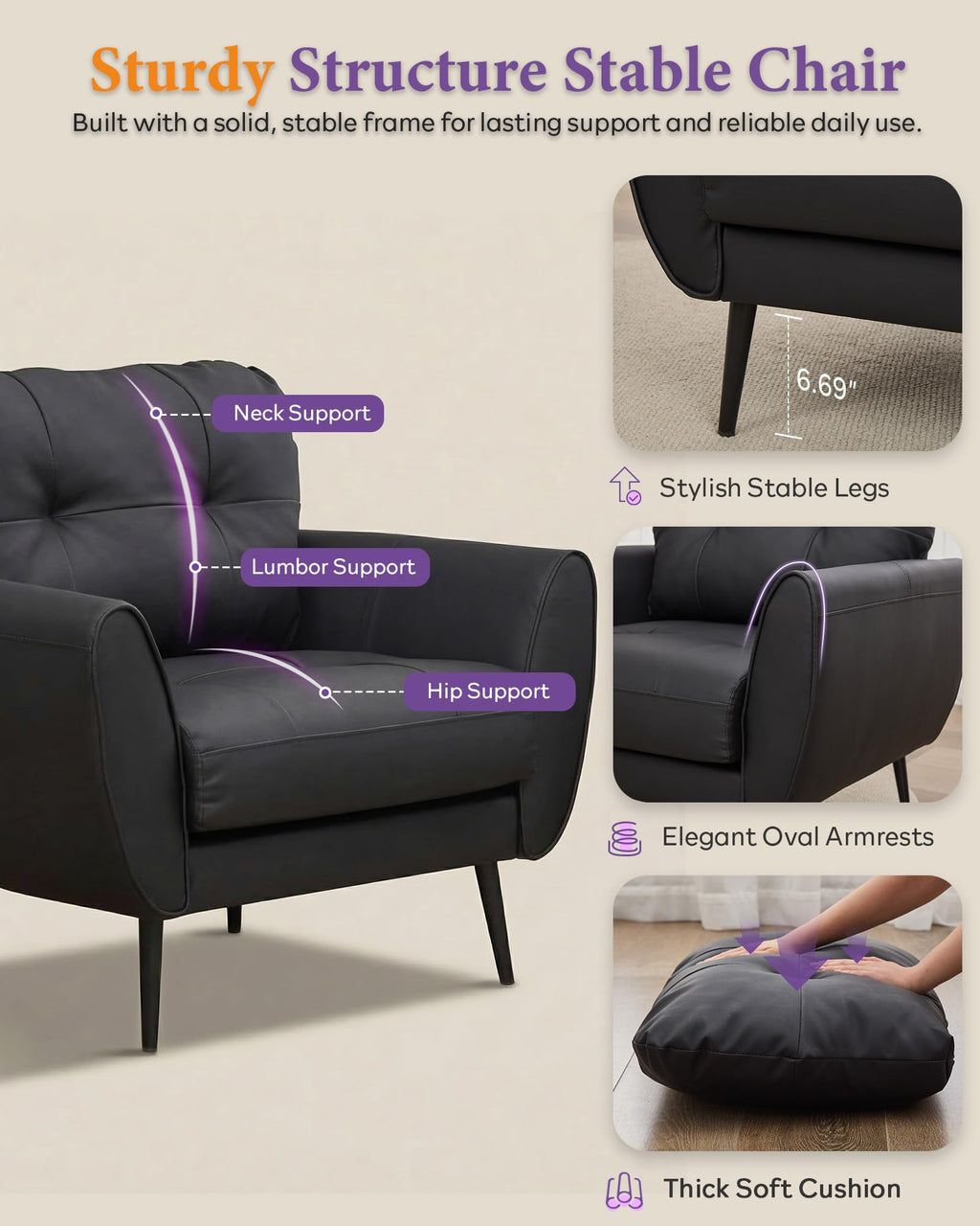 Black Leather Tufted Accent Chair N890