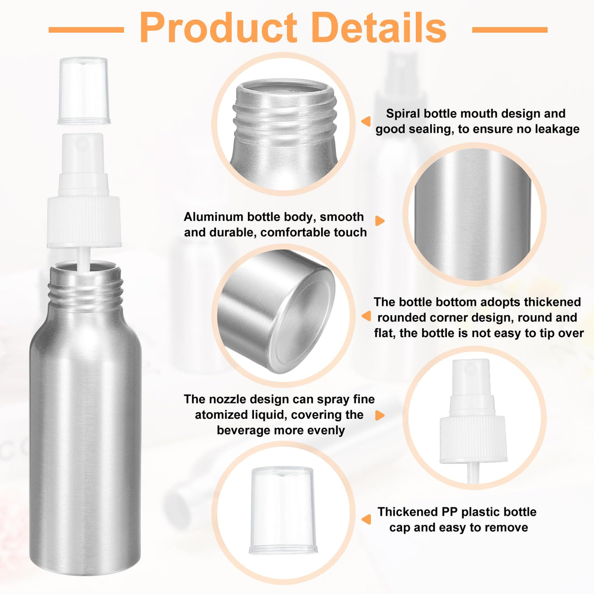 5 Pc 80 ml Aluminum Fine Mist Spray Bottles A620222