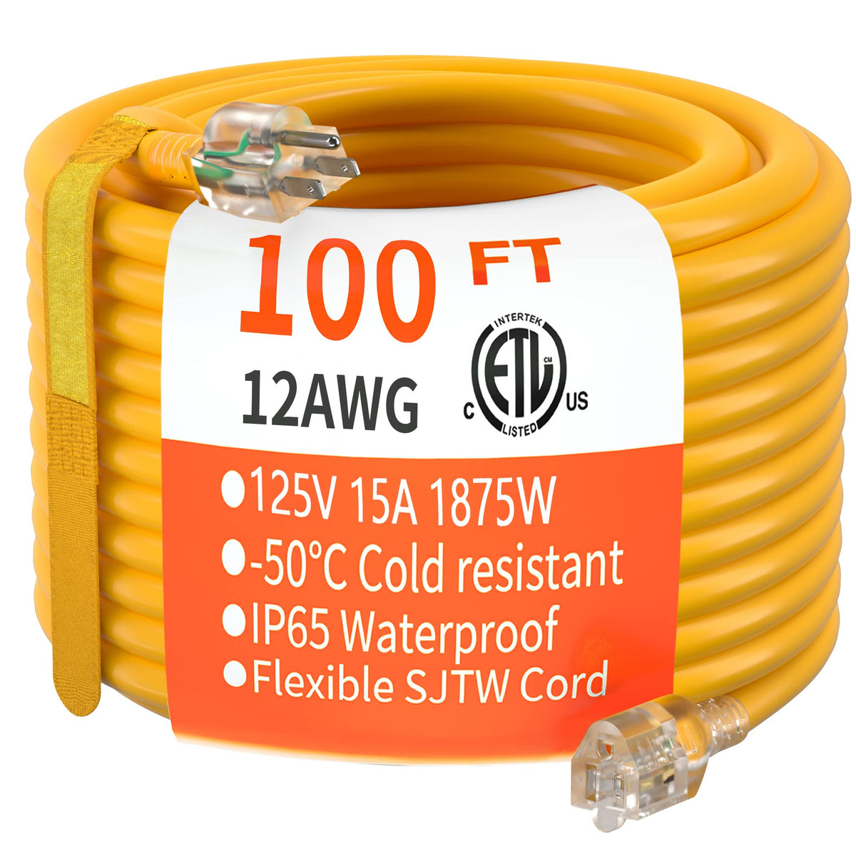 100 FT 12/3 Gauge Heavy Duty Outdoor Extension Cord Waterproof T155