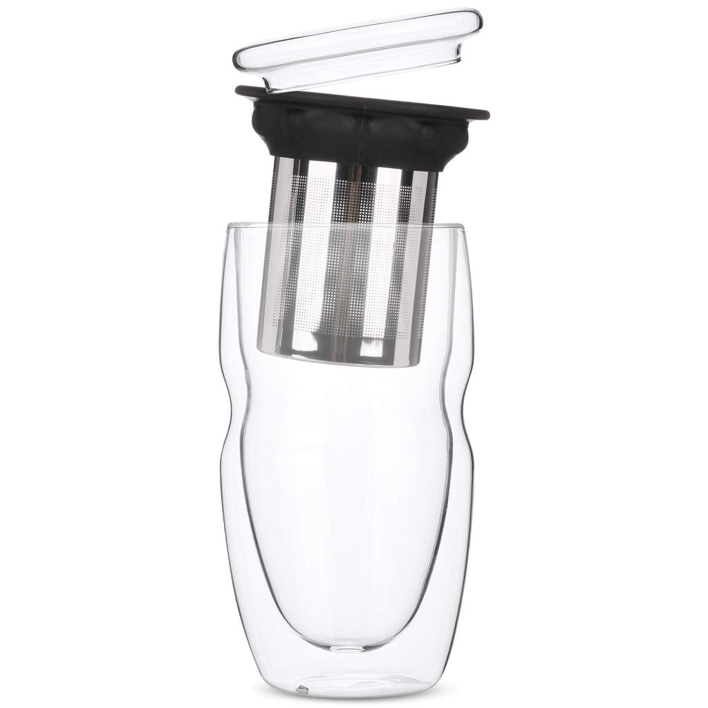 Double Wall Glass Tea Cup with Stainless Steel Infuser and Lid, 16 oz, 2 Pack J324