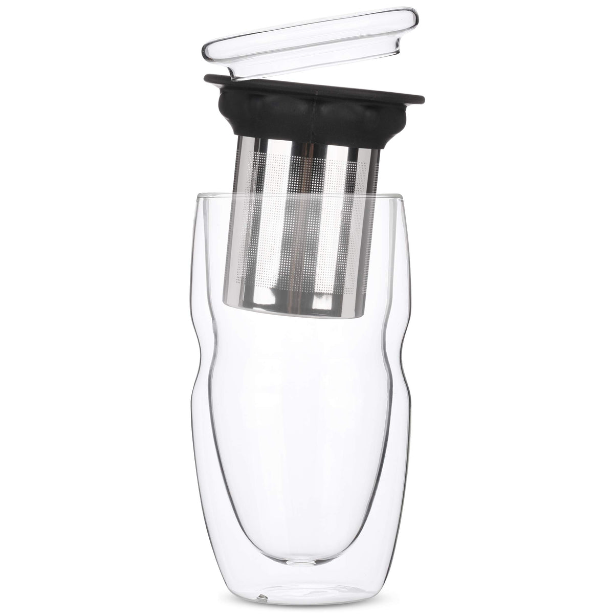 Double Wall Glass Tea Cup with Stainless Steel Infuser and Lid, 16 oz, 2 Pack J324