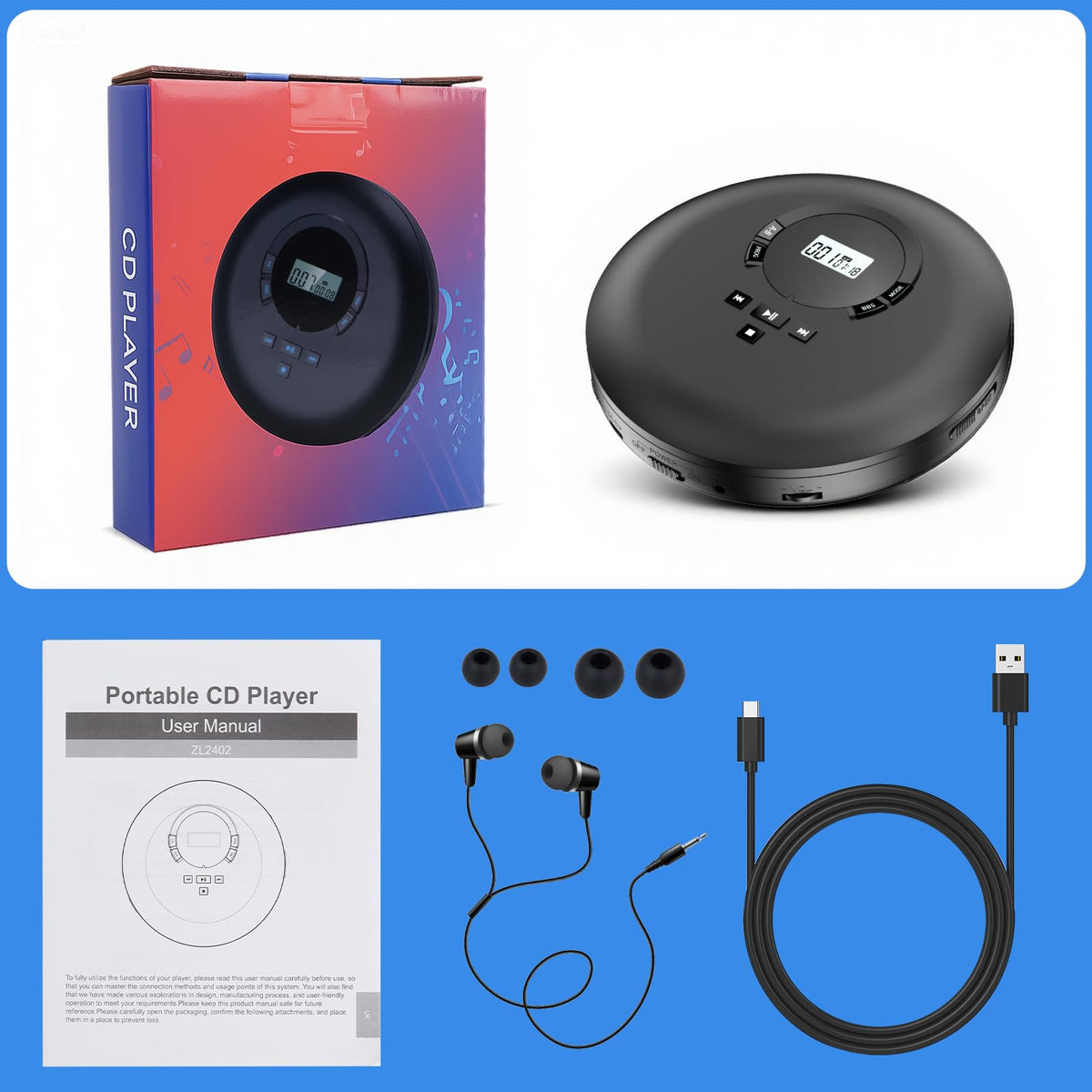 Portable CD Player with Headphones LCD Display L9590