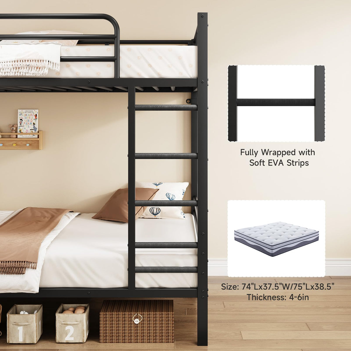 Twin Over Twin Metal Bunk Bed with Desk & Outlet J687