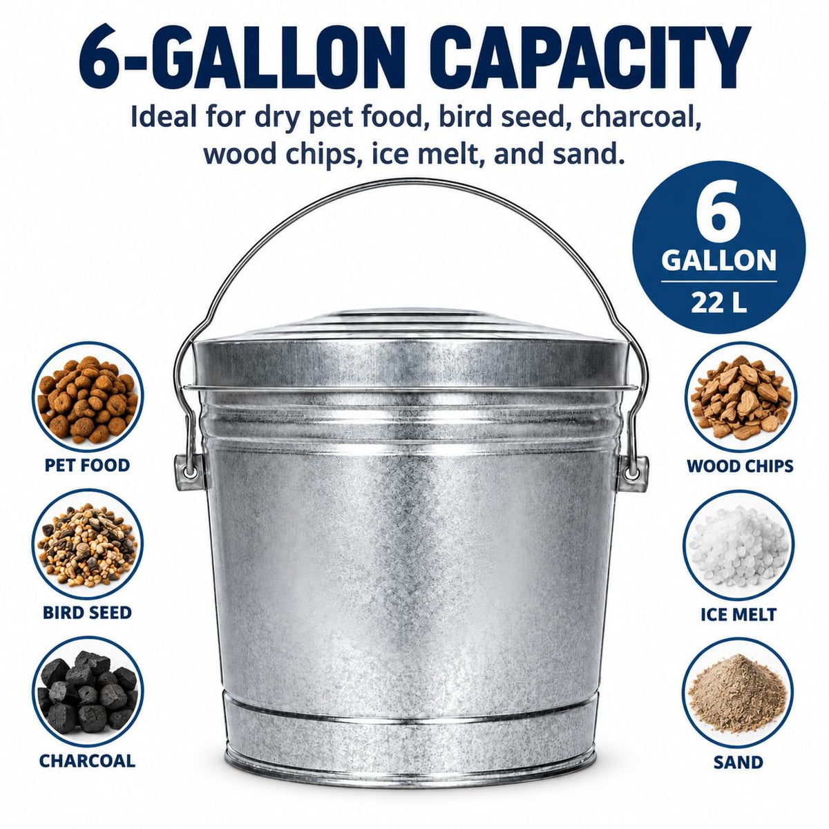 6-Gallon Galvanized Steel Storage Can with Locking Lid F9516