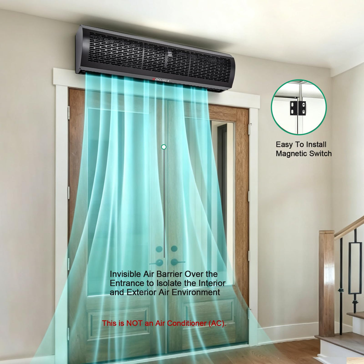 48 Inch Black Air Curtain Fan with Magnetic Door Switch M847