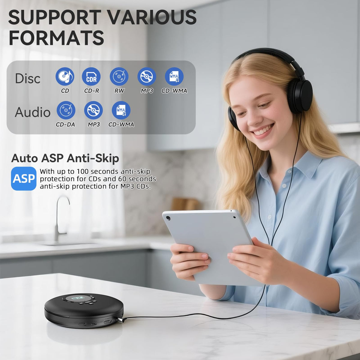 Portable CD Player with Headphones LCD Display L9590