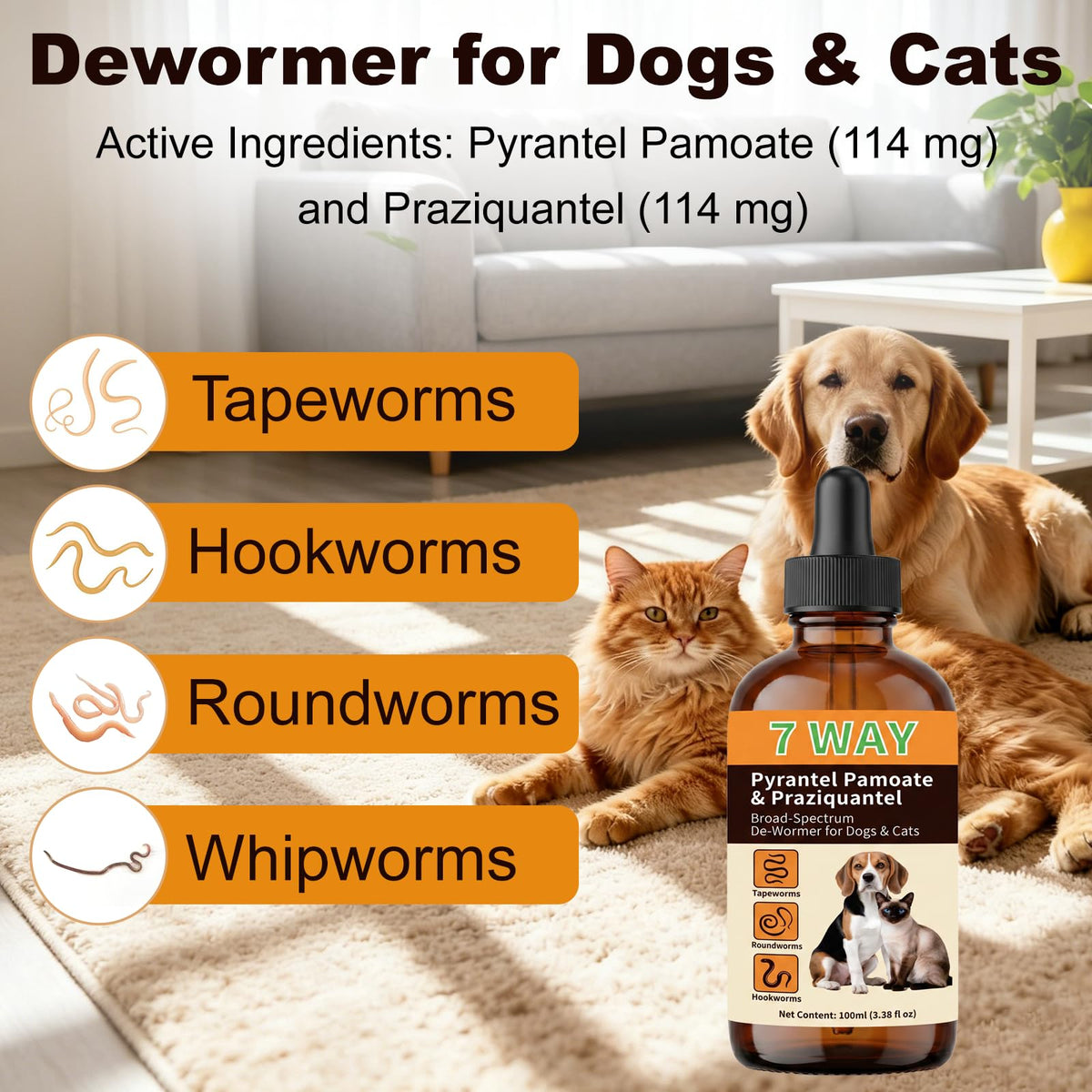 7-Way Dewormer Liquid for Dogs & Cats, 3.38 fl oz E8951