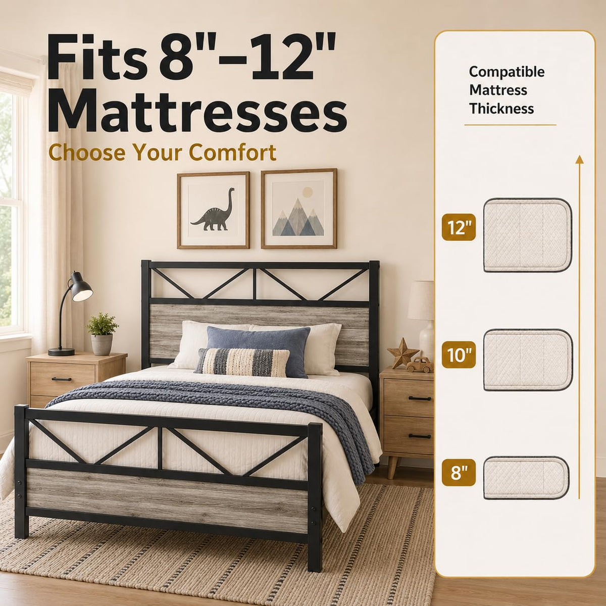 Wash Grey Twin Size Bed Frame with Tall Headboard L8689