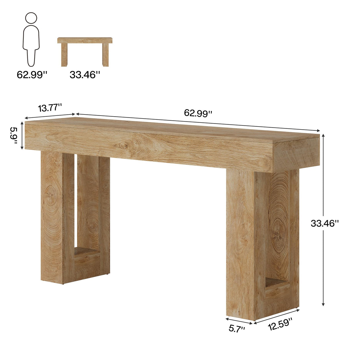 63-Inch Wooden Rectangular Console Table T364