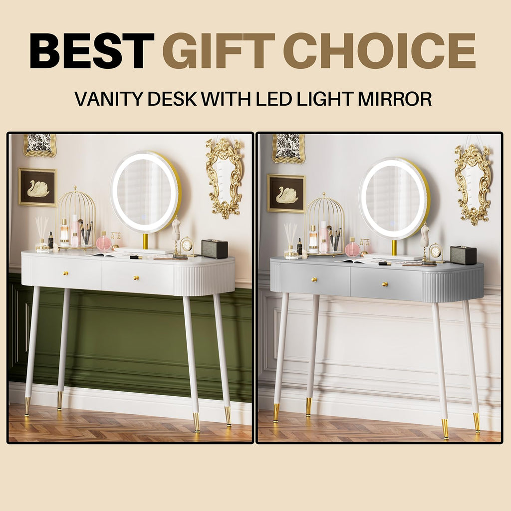 White 40" Vanity Desk with Mirror and Lights S6509