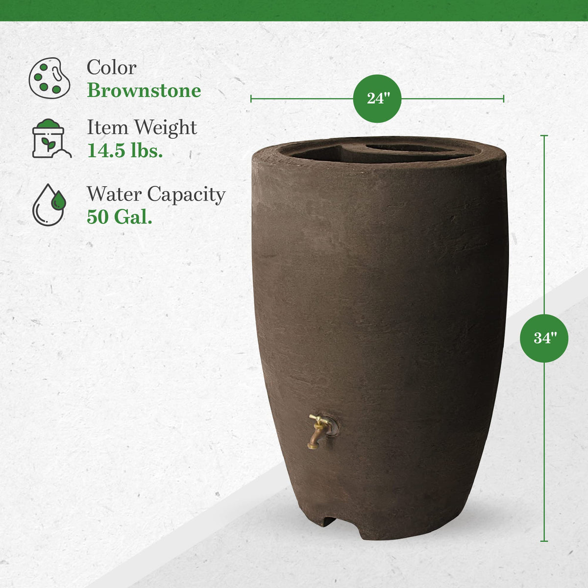 50 Gallon Plastic Rain Barrel with Brass Spigot U236