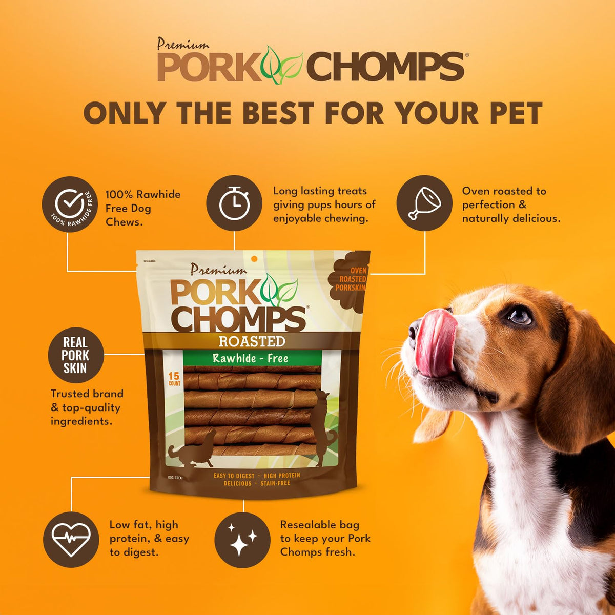 Roasted Pork Skin Dog Chews 6in Twists 15 Count T9532