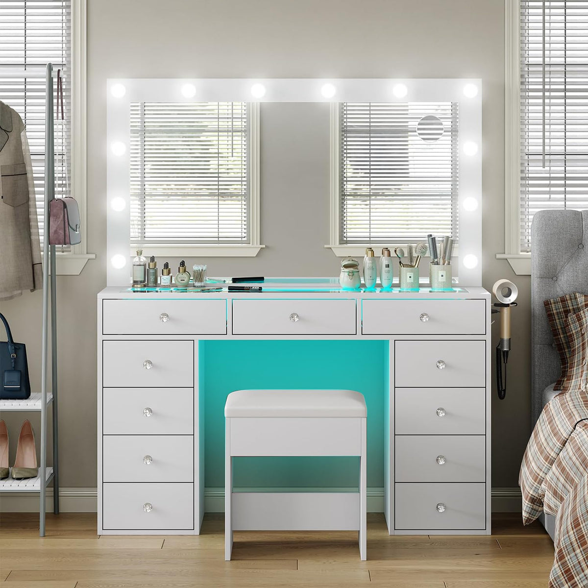 Makeup Vanity Desk with Mirror and 11 Drawers R795