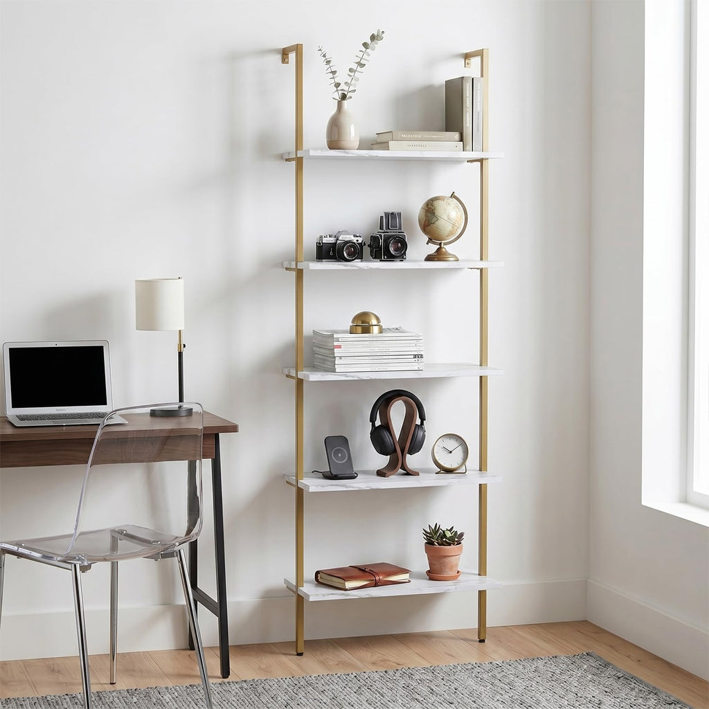 White 5-Tier Ladder Bookshelf Y63913