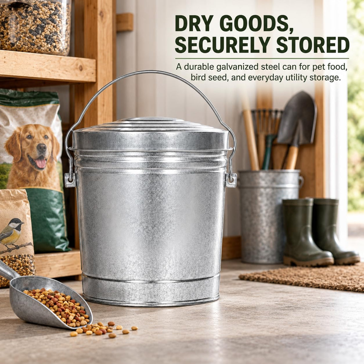 6-Gallon Galvanized Steel Storage Can with Locking Lid F9516