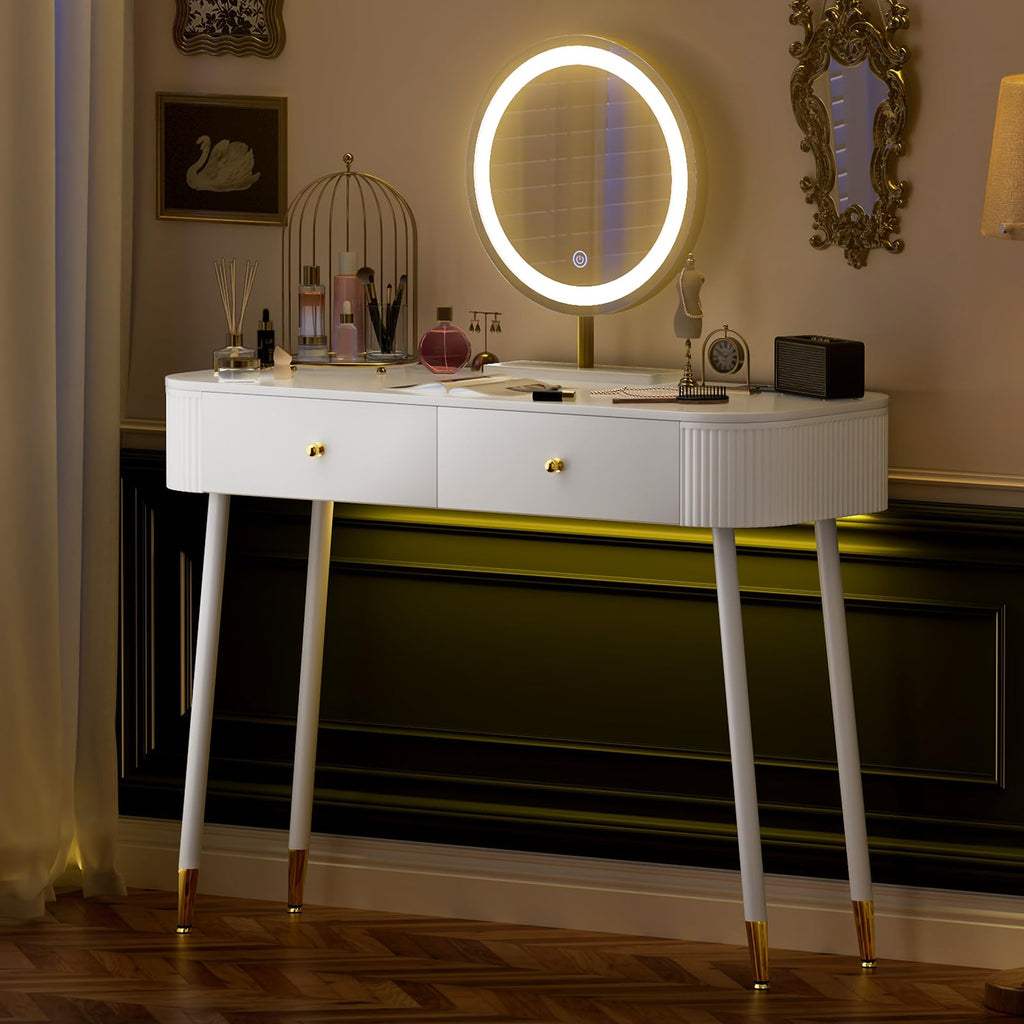 White 40" Vanity Desk with Mirror and Lights S6509