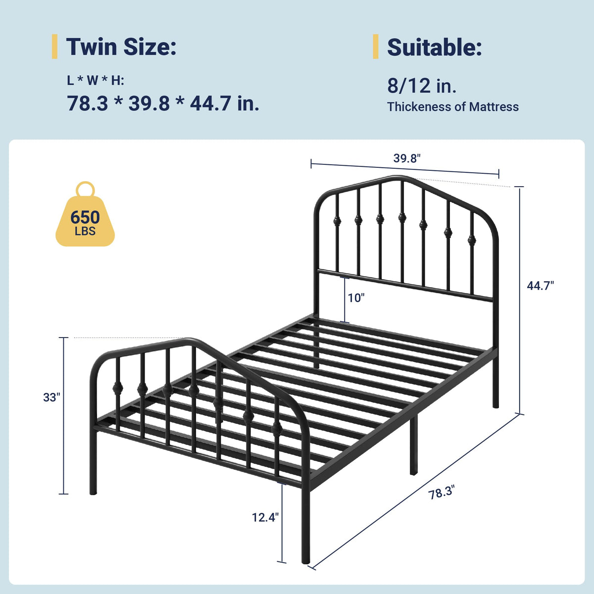 Twin Size Black Metal Platform Bed Frame C76007