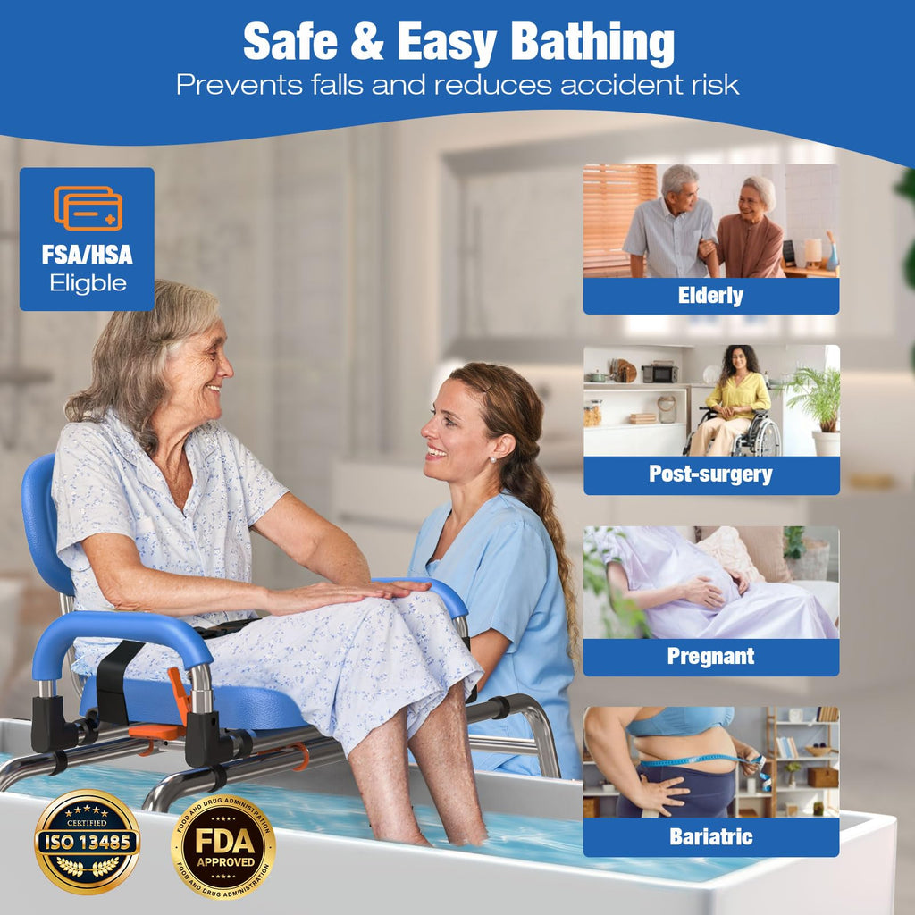 Sliding Shower Chair with 360° Swivel Seat and Adjustable Height D746
