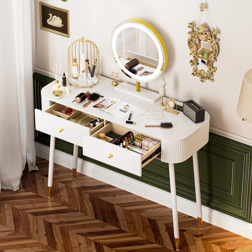 White 40" Vanity Desk with Mirror and Lights S6509