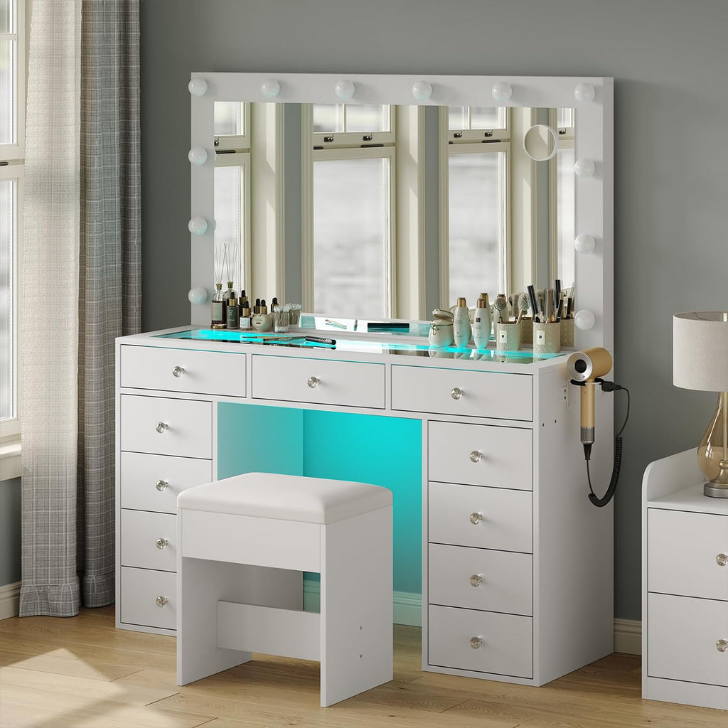 Makeup Vanity Desk with Mirror and 11 Drawers R795