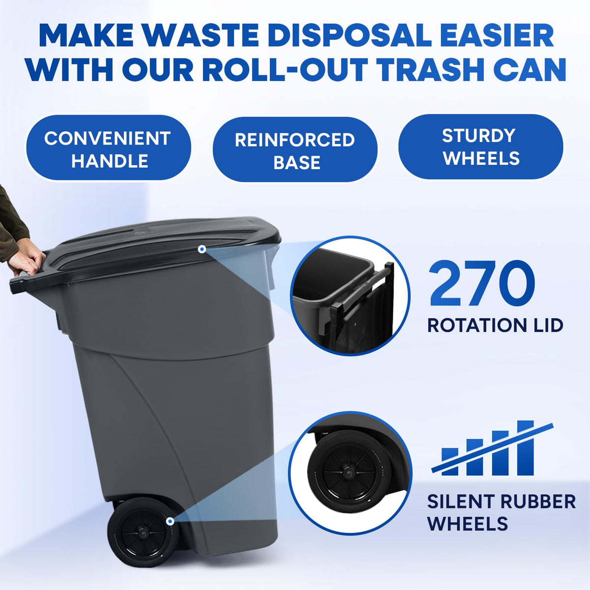 50 Gallon Gray Outdoor Trash Can with Lid and Wheels U4179