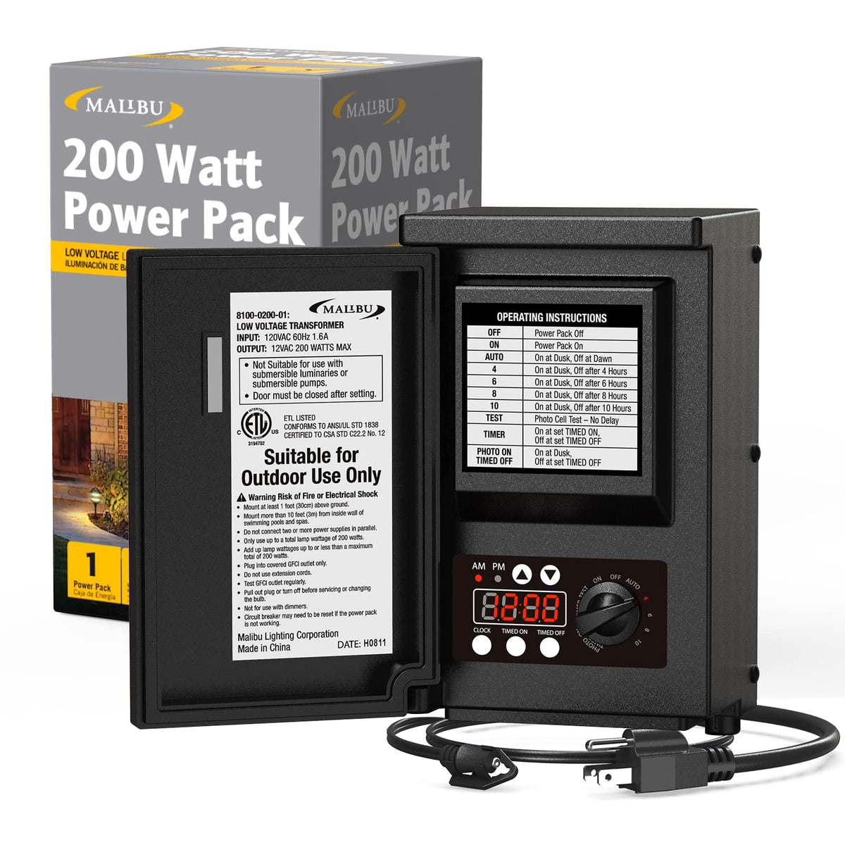 200W Low Voltage Landscape Transformer with Photo Sensor Timer H7645