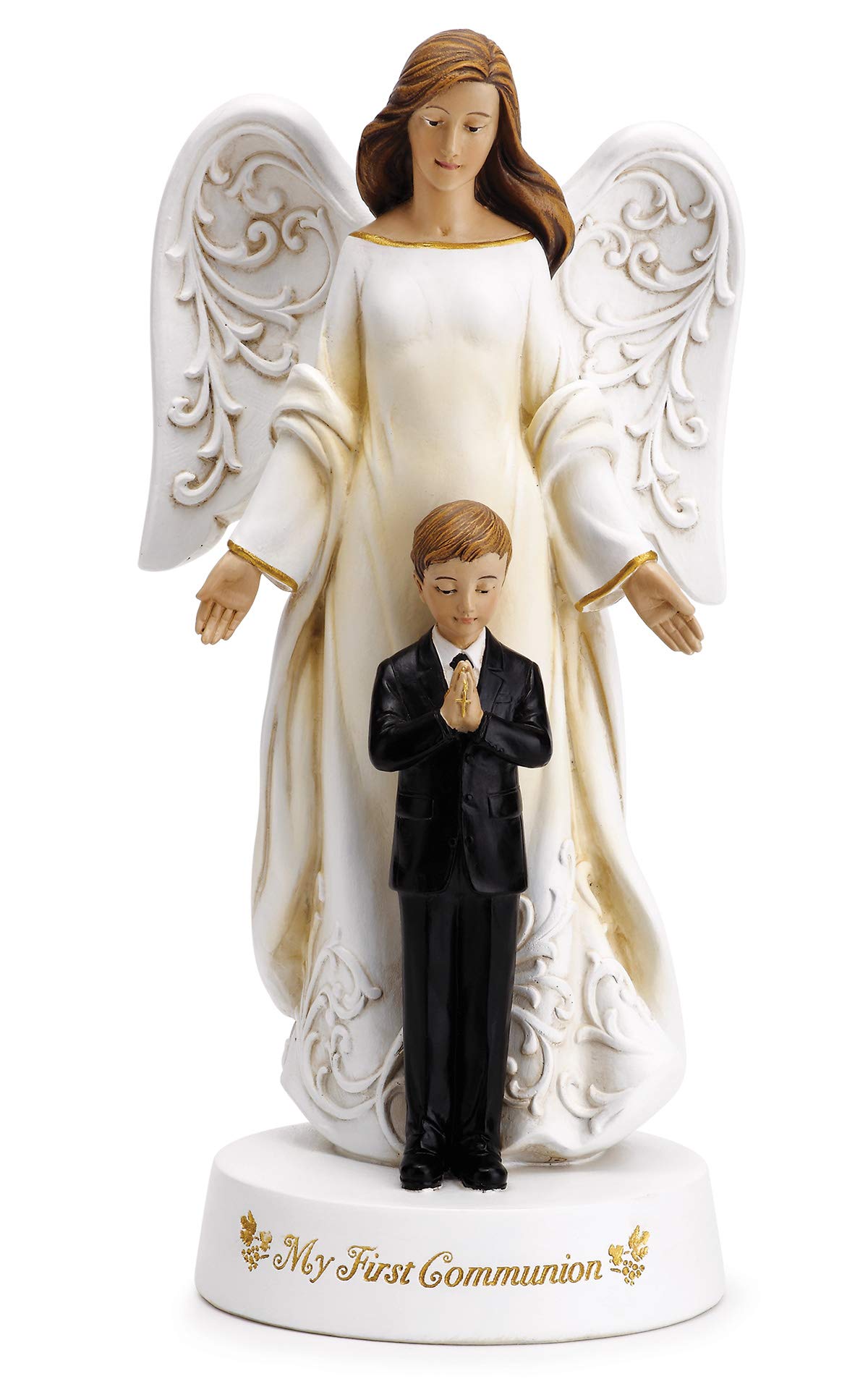 7.75" H Resin and Stone Angel with Praying Boy Figure M41043