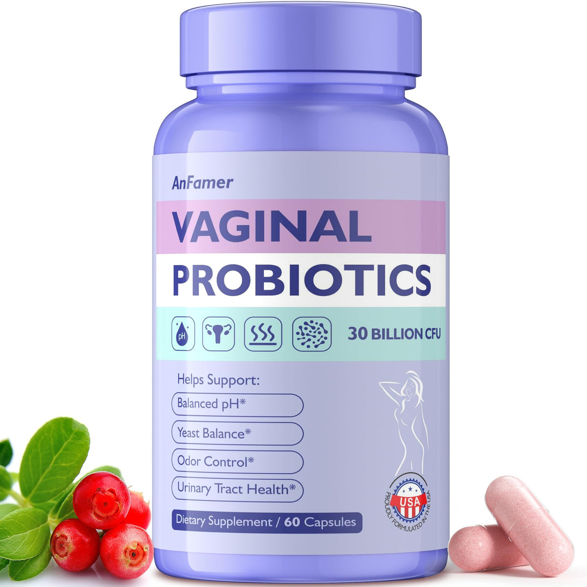Probiotics for Women with Prebiotics & Lactobacillus Blend 30 Billion CFU, 60 Capsules C797
