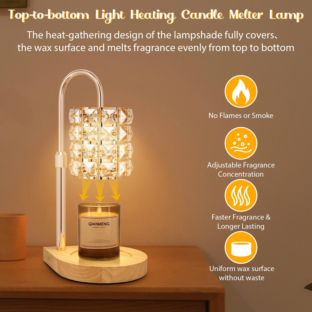 Candle Warmer Lamp with Timer, 2 Bulbs, Gold V2219