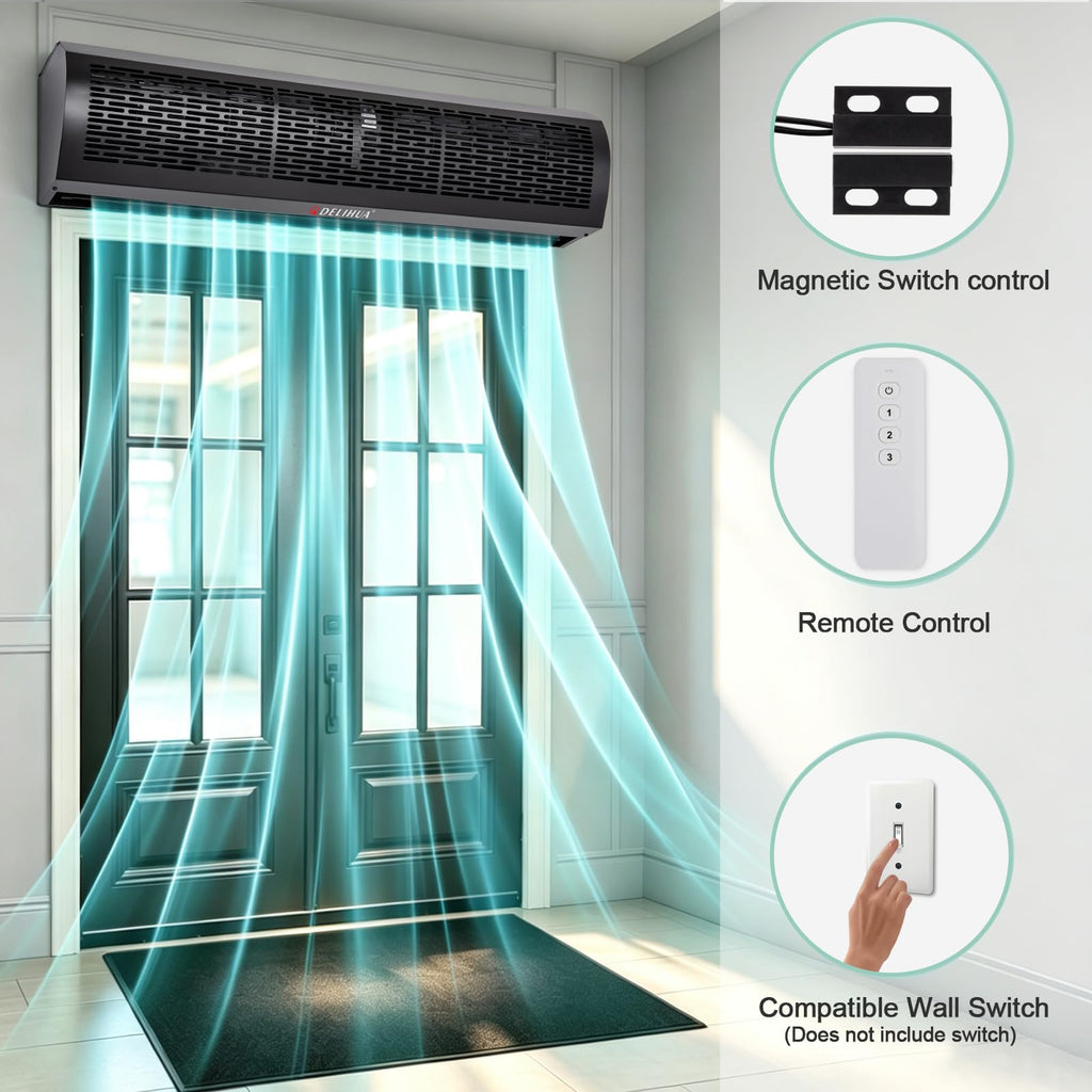 48 Inch Black Air Curtain Fan with Magnetic Door Switch M847