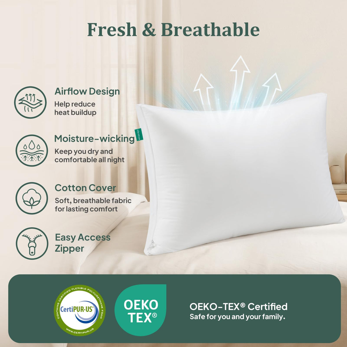King Size Set of 2 Adjustable Memory Foam Bed Pillows M79809